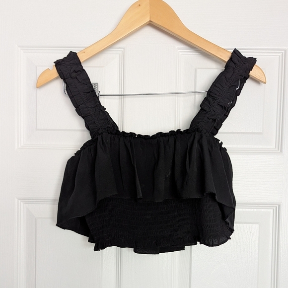 Forever 21 Black Smocked Ruffle Crop Top - Picture 1 of 11